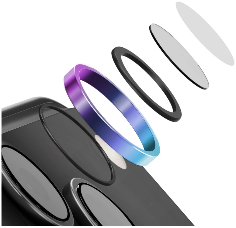 UNIQ Optix AluGuard (DX2) fotoaparato objektyvo apsauga, skirta iPhone 18 Pro / iPhone 18 Pro Max, vaivorykštinė