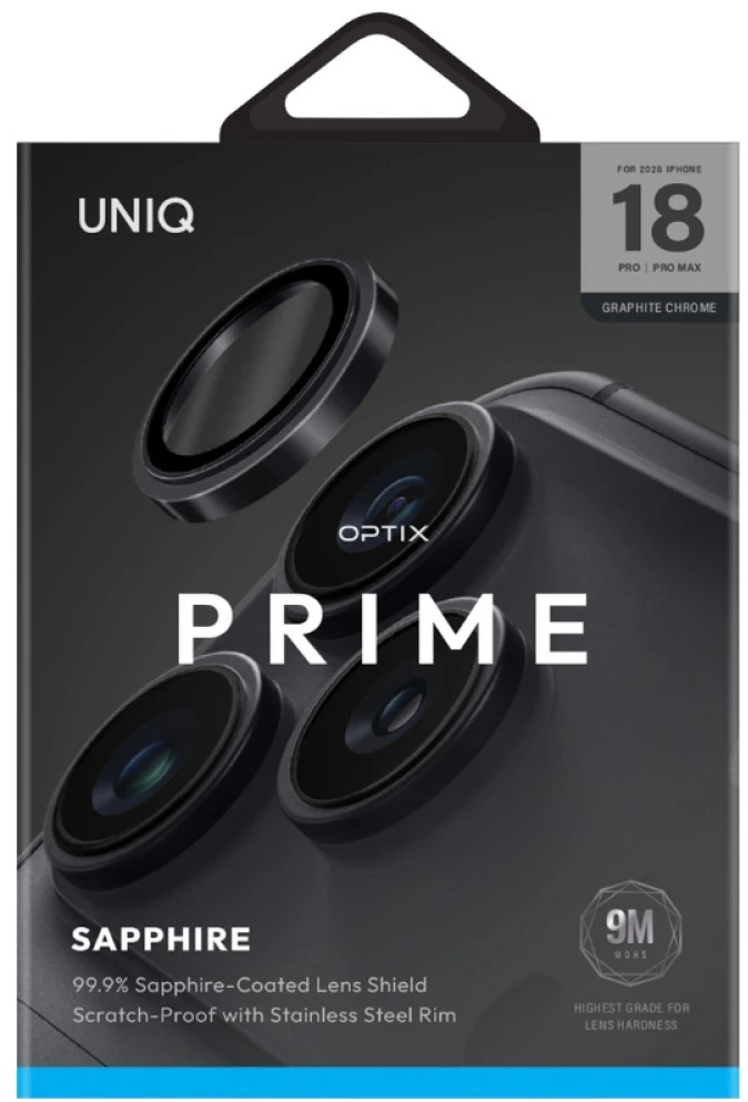 UNIQ Optix Prime fotoaparato objektyvo apsauga, skirta iPhone 18 Pro / iPhone 18 Pro Max, grafito spalvos
