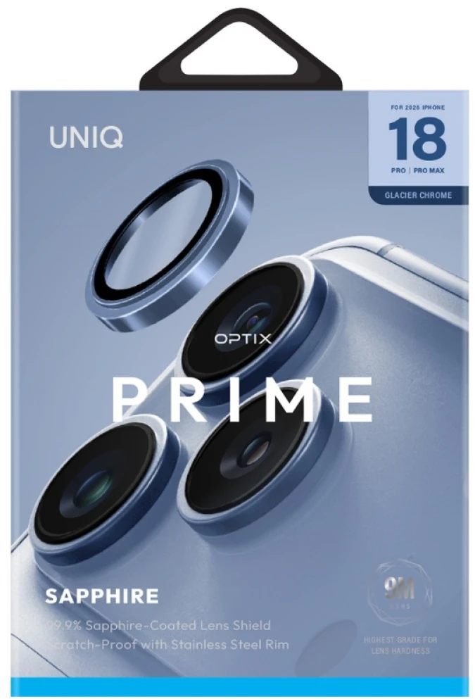 UNIQ Optix Prime fotoaparato objektyvo apsauga, skirta iPhone 18 Pro / iPhone 18 Pro Max, glacier chrome