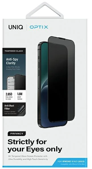 UNIQ Optix Privacy Apple iPhone 15 Plus 6.7″ / 14 Pro Max 6.7″ Privacy Apsauginis stiklas su aplikatoriumi