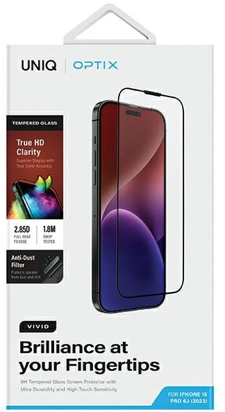 UNIQ Optix Vivid Apple iPhone 15 Pro 6.1″ clear Apsauginis stiklas su aplikatoriumi