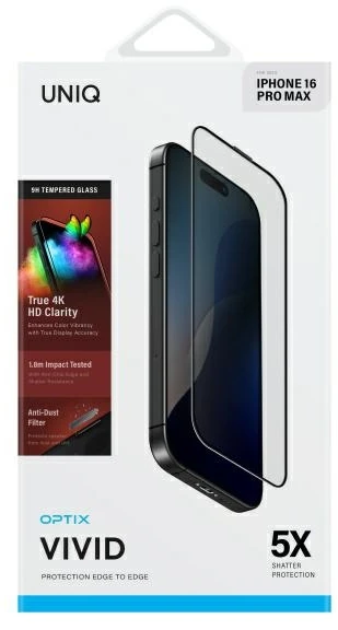 UNIQ Optix Vivid Apple iPhone 16 Pro Max 6.9″ clear Apsauginis stiklas su aplikatoriumi