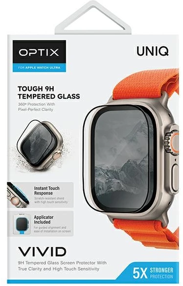 UNIQ Optix Vivid Apple Watch Ultra 49 mm skaidrus grūdintas stiklas su aplikatoriumi UNIQ-49MM-VIVIDCLEAR