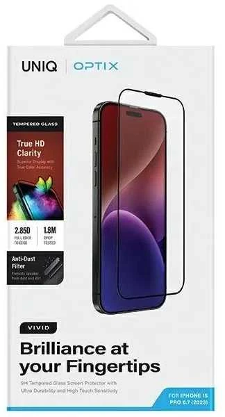 UNIQ Optix Vivid Apple iPhone 15 Pro Max 6.7″ clear Apsauginis stiklas su aplikatoriumi