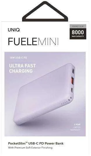 UNIQ Powerbank Fuele mini 8000mAh USB-C 18W PD Fast charge levandų spalvos