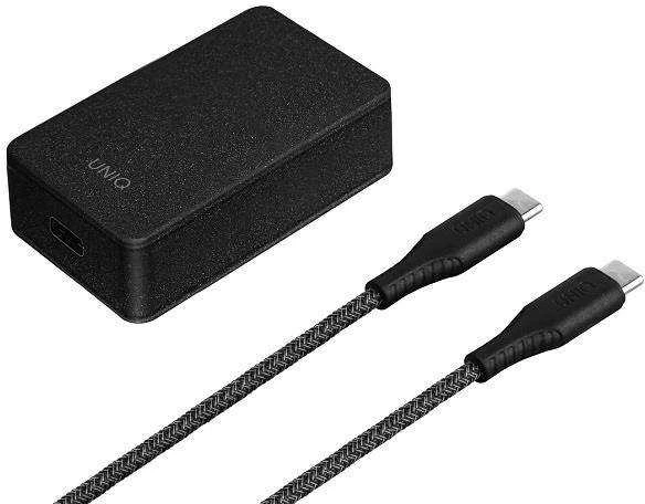 UNIQ Versa Slim įkroviklis USB-C PD 18W + USB-C-USB-C laidas, anglies juodos spalvos (LITHOS Collect)