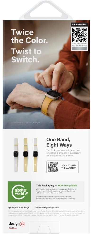 UNIQ laikrodžio apyrankė „Revix IV Premium Apple Watch 42/41/40mm Edition“ dvipusė magnetinė baltos spalvos-geltona