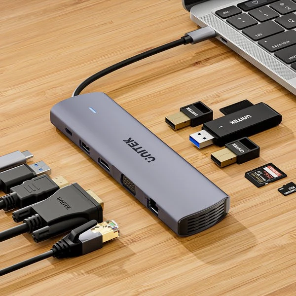 UNITEK D1113BGY01 sąsajos šakotuvas 2 x USB 3.2 Gen 2 (3.1 Gen 2) Type-C 1000 Mbit/ai Pilka
