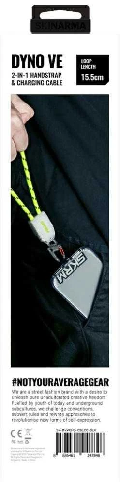 Universal wrist lanyard 2-in-1 kabelis Skinarma Dyno Ve USB-C/USB-C juodos spalvos