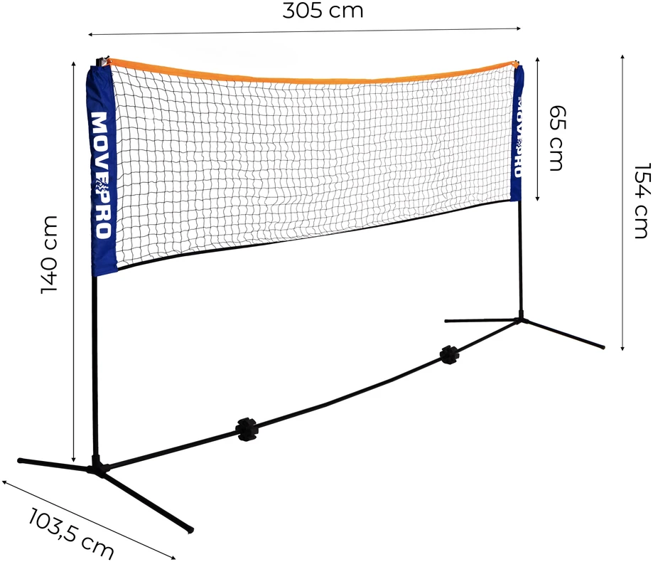 Universalus 305×140 cm 3-in-1 reguliuojamas tinklas badmintonui, tinkliniui ir tenisui su krepšiu, MOVEPRO