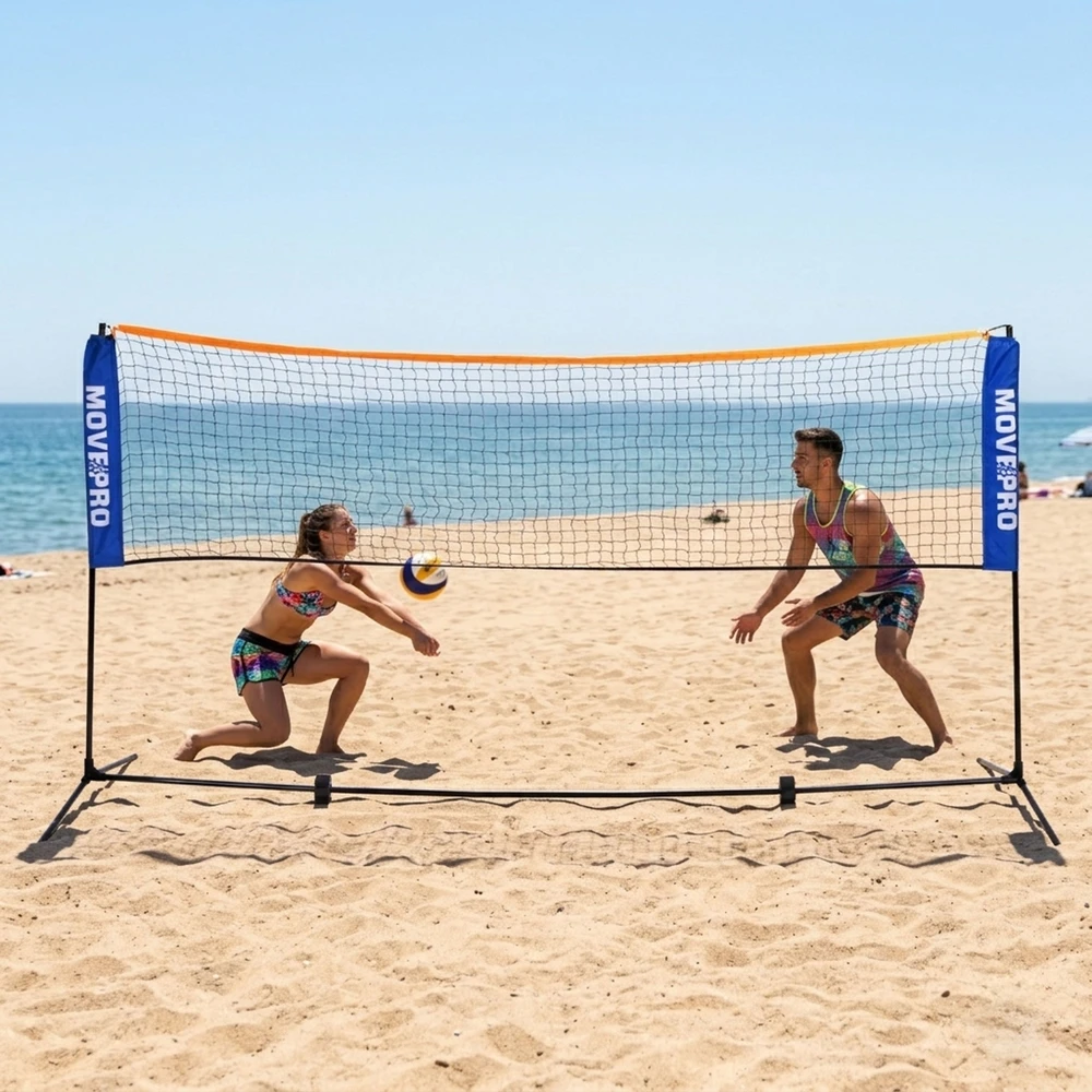 Universalus 305×140 cm 3-in-1 reguliuojamas tinklas badmintonui, tinkliniui ir tenisui su krepšiu, MOVEPRO