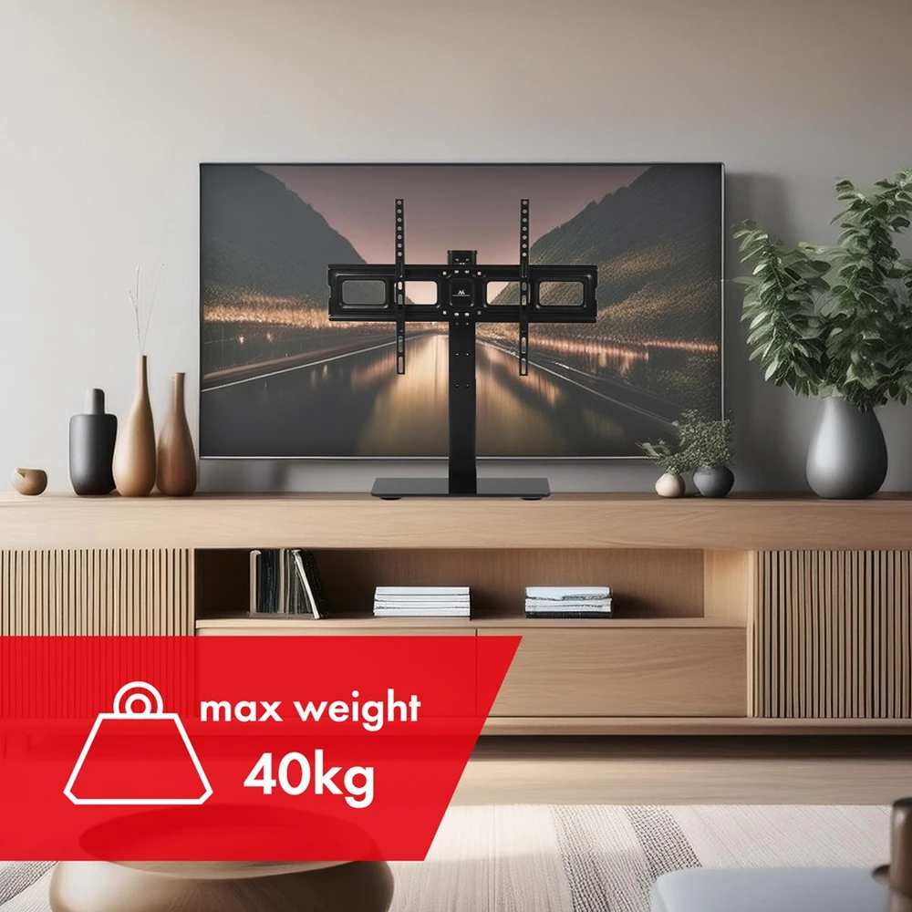 Laikiklis Maclean universalus TV stovas RTV spintelės stovui max 40kg max VESA 600x400 skirtas 32-75" televizoriui MC-386