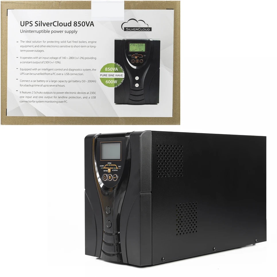 UPS SilverCloud 850VA su grynosios sinusinės bangos LCD ekranu šiluminėms elektrinėms