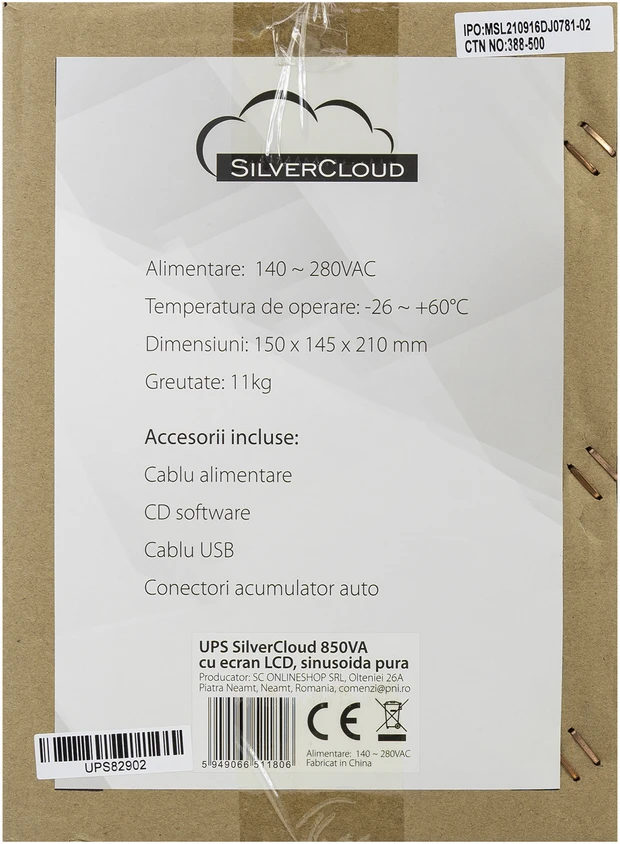 UPS SilverCloud 850VA su grynosios sinusinės bangos LCD ekranu šiluminėms elektrinėms