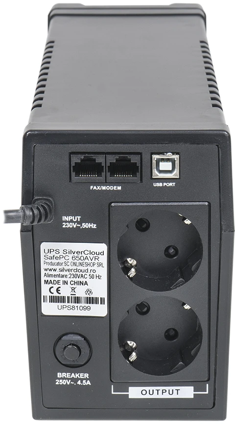 UPS SilverCloud SafePC 650AVR galia 360W LCD ekranas kompiuterio stebėjimo programinė įranga