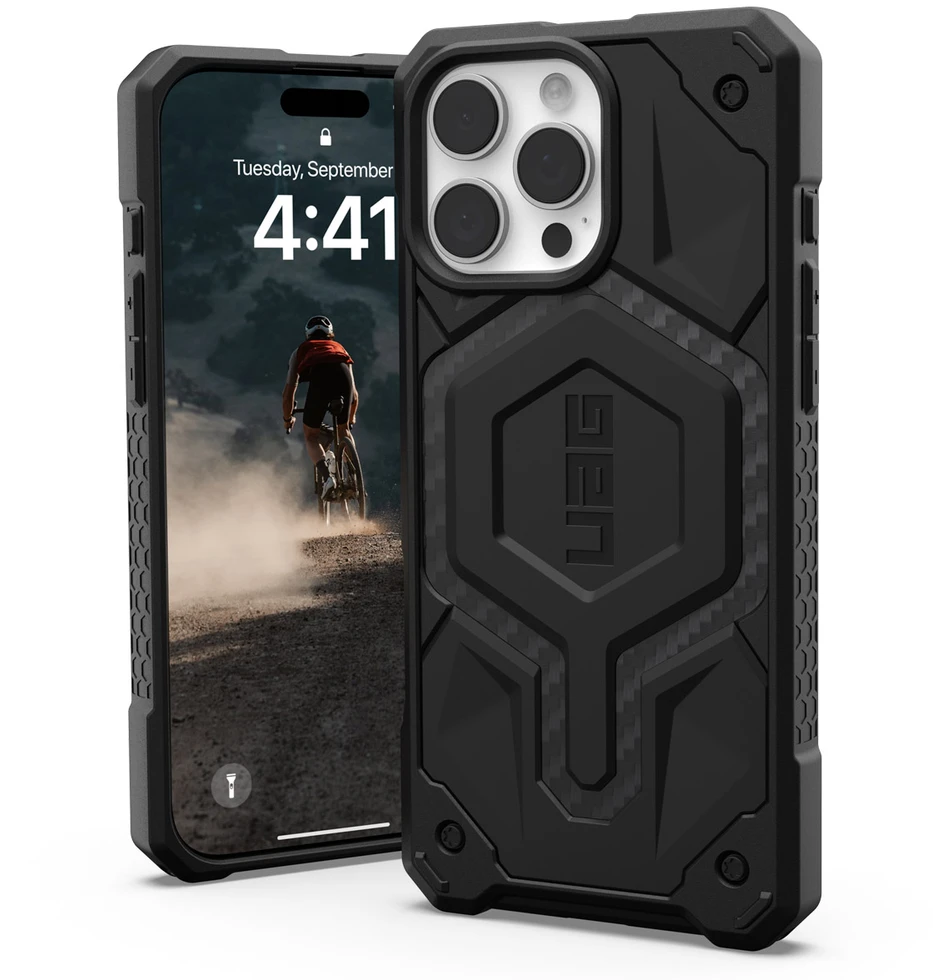 Dėklas Urban Armor Gear UAG Monarch Pro galinis dangtelis, skirtas iPhone 16 Pro Max – anglies pluoštas