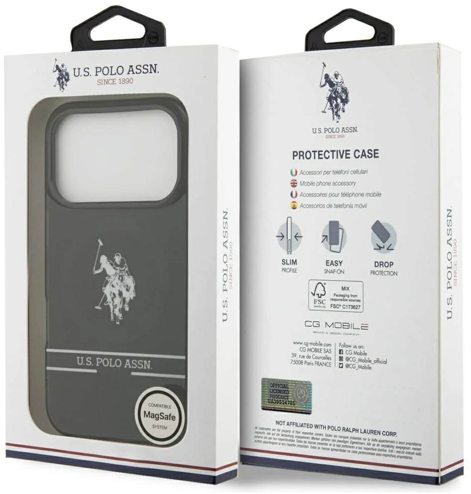 Us Polo Assn US Polo DH and Bottom Stripe Logo MagSafe dėklas Apple iPhone 17 Pro juodos spalvos
