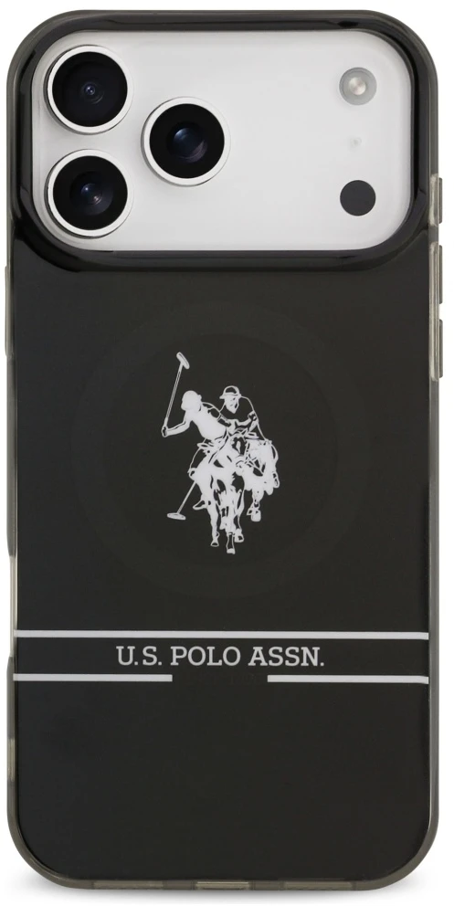 Us Polo Assn US Polo DH and Bottom Stripe Logo MagSafe dėklas Apple iPhone 17 Pro Max juodos spalvos