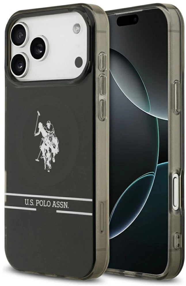 Us Polo Assn US Polo DH and Bottom Stripe Logo MagSafe dėklas Apple iPhone 17 Pro Max juodos spalvos