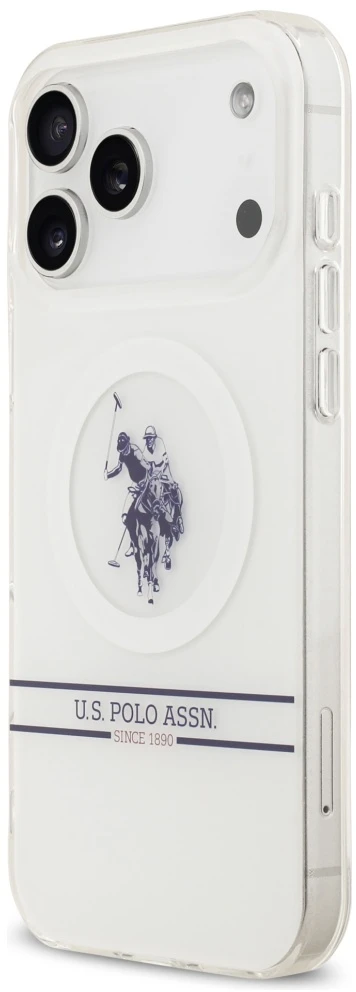 Us Polo Assn US Polo DH and Bottom Stripe Logo MagSafe dėklas Apple iPhone 17 Pro Max baltos spalvos