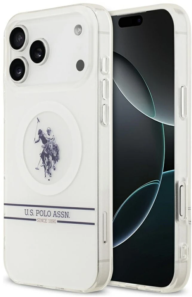 Us Polo Assn US Polo DH and Bottom Stripe Logo MagSafe dėklas Apple iPhone 17 Pro Max baltos spalvos