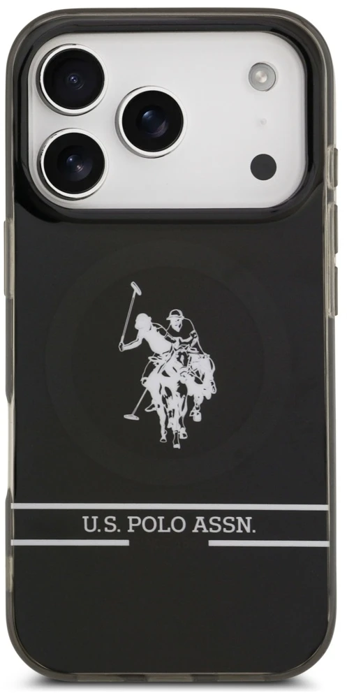 Us Polo Assn US Polo DH and Bottom Stripe Logo MagSafe dėklas Apple iPhone 17 Pro juodos spalvos