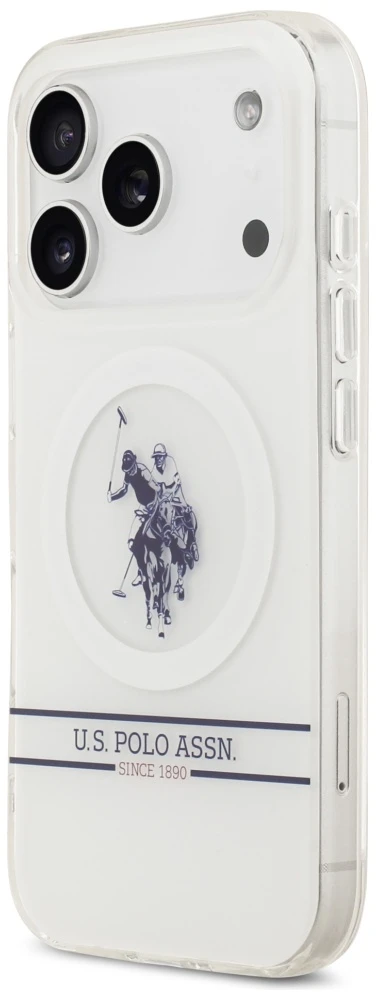 Us Polo Assn US Polo DH and Bottom Stripe Logo MagSafe dėklas Apple iPhone 17 Pro baltos spalvos