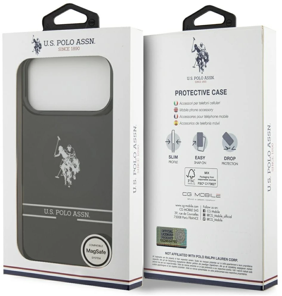 Us Polo Assn US Polo DH and Bottom Stripe Logo MagSafe dėklas Apple iPhone 17 Pro Max juodos spalvos