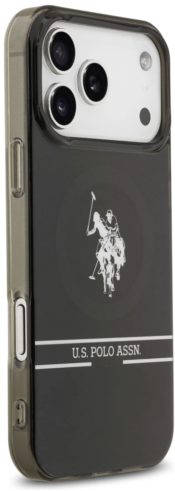 Us Polo Assn US Polo DH and Bottom Stripe Logo MagSafe dėklas Apple iPhone 17 Pro Max juodos spalvos