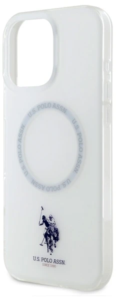 Dėklas „Us Polo Assn US Polo“ USHMP16LHOCLDPW „Apple iPhone 16 Pro 6.3“ baltos spalvos IML Ring MagSafe