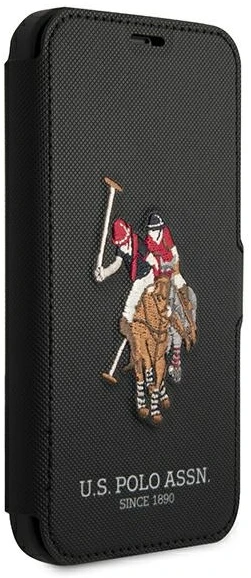 Dėklas „Us Polo Assn“ „US Polo“ USFLBKP12LPUGFLBK „Apple iPhone 12 Pro Max 6,7“ juodos spalvos knyga „Polo“ siuvinėjimo kolekcija
