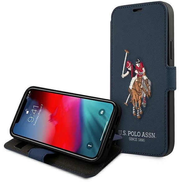 Dėklas „Us Polo Assn“ „US Polo“ USFLBKP12MPUGFLNV „Apple iPhone 12/12 Pro 6,1“ tamsiai mėlynas, knygutė, polo siuvinėjimo kolekcija