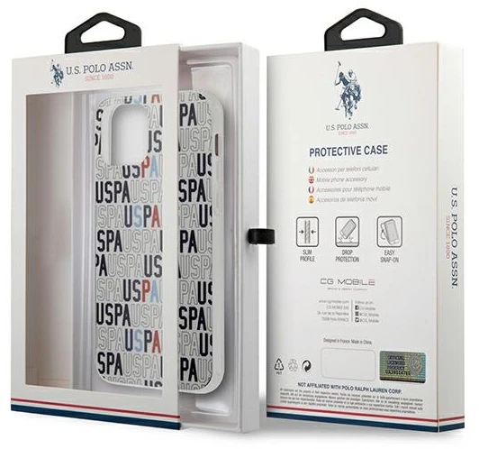 Dėklas „Us Polo Assn US Polo“ USHCP12MPCUSPA6 „Apple iPhone 12/12 Pro 6,1“ baltos spalvos „Logo Mania“ kolekcija