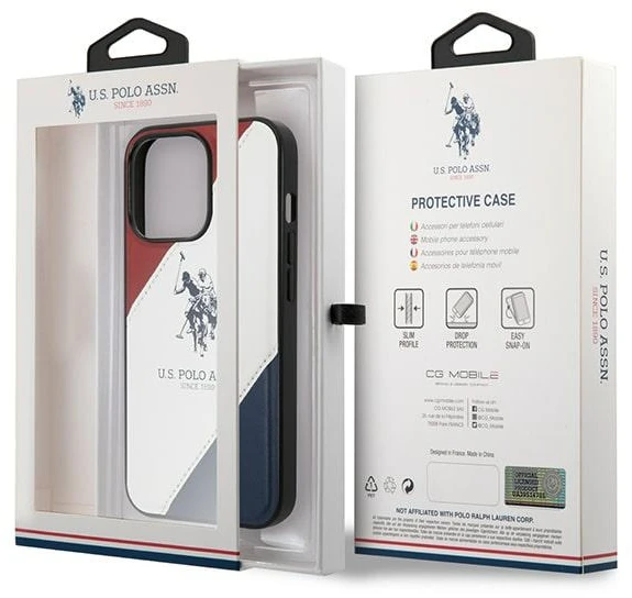 Dėklas Us Polo Assn US Polo USHCP14LPSO3 Apple iPhone 14 Pro 6,1″ baltos spalvos Tricolor Embossed