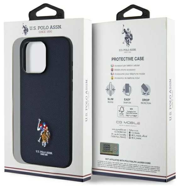 Dėklas „Us Polo Assn“ „US Polo“ USHCP15XPEMV „Apple iPhone 15 Pro Max 6,7" tamsiai mėlynas siuvinėtos spalvos DH Color