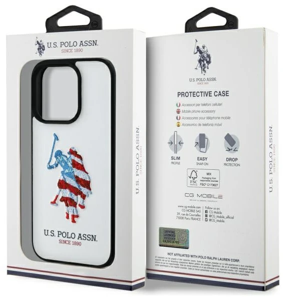 „Us Polo Assn US Polo USHCP15XPUSH“ „Apple iPhone 15 Pro Max 6,7“ baltos spalvos odinis didelis DH Amerikos vėliavos dėklas