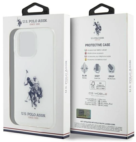 Dėklas „Us Polo Assn“ „US Polo“ USHCP15XTPURBH „Apple iPhone 15 Pro Max 6,7" baltos spalvos blizgus didelis logotipas