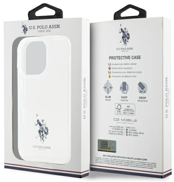 Dėklas „Us Polo Assn US Polo“ USHCP15XUSMT „Apple iPhone 15 Pro Max 6.7“ skaidrus IML spausdintas dvigubas arklio žurnalas