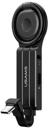 USAMS adapteris AU11 2-in-1 USB-C į 3.5mm + USB-C + žiedo laikiklis juodas SJ359TC01 (US-SJ359)