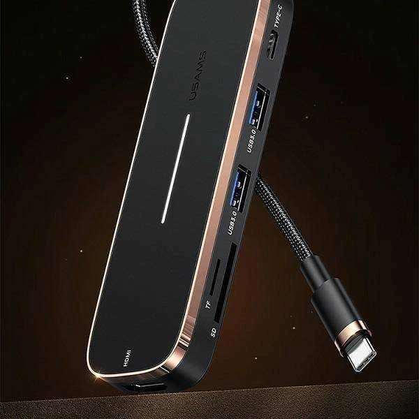 USAMS Adapteris šakotuvas 2xUSB + USB-C + HDMI + Micro SD+SD juodos spalvos SJ575hub01 (US-SJ575)