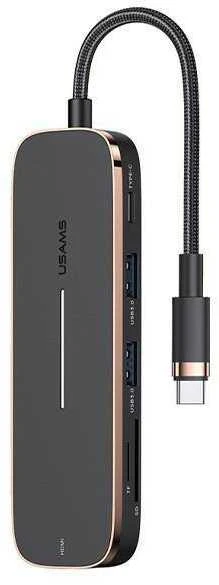 USAMS Adapteris šakotuvas 2xUSB + USB-C + HDMI + Micro SD+SD juodos spalvos SJ575hub01 (US-SJ575)