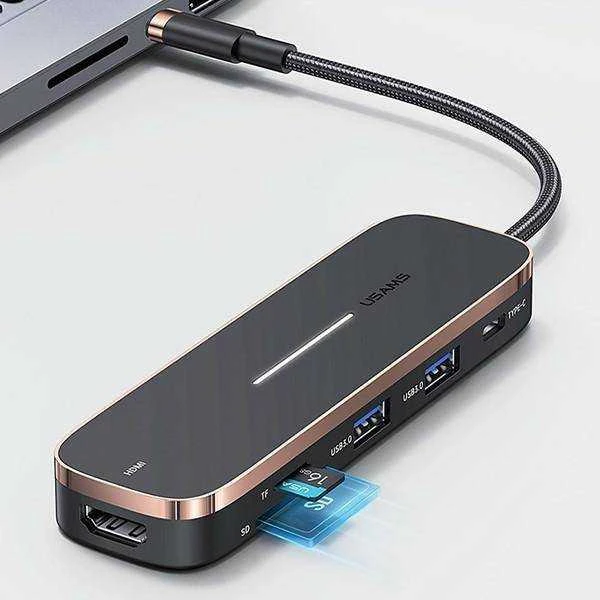 USAMS adapter HUB 3xUSB + USB-C + HDMI juodas SJ578HUB01 (US-SJ578)