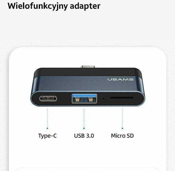 USAMS Adapteris šakotuvas USB 3.0/USB-C/Micro SD pilkos spalvos SJ491šakotuvas01 (US-SJ491)