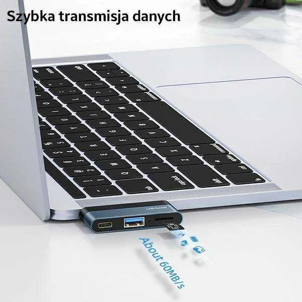 USAMS Adapteris šakotuvas USB 3.0/USB-C/Micro SD pilkos spalvos SJ491šakotuvas01 (US-SJ491)