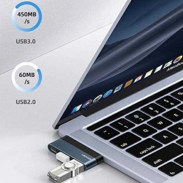 USAMS Adapteris šakotuvas USB 3.0/USB-C/Micro SD pilkos spalvos SJ491šakotuvas01 (US-SJ491)