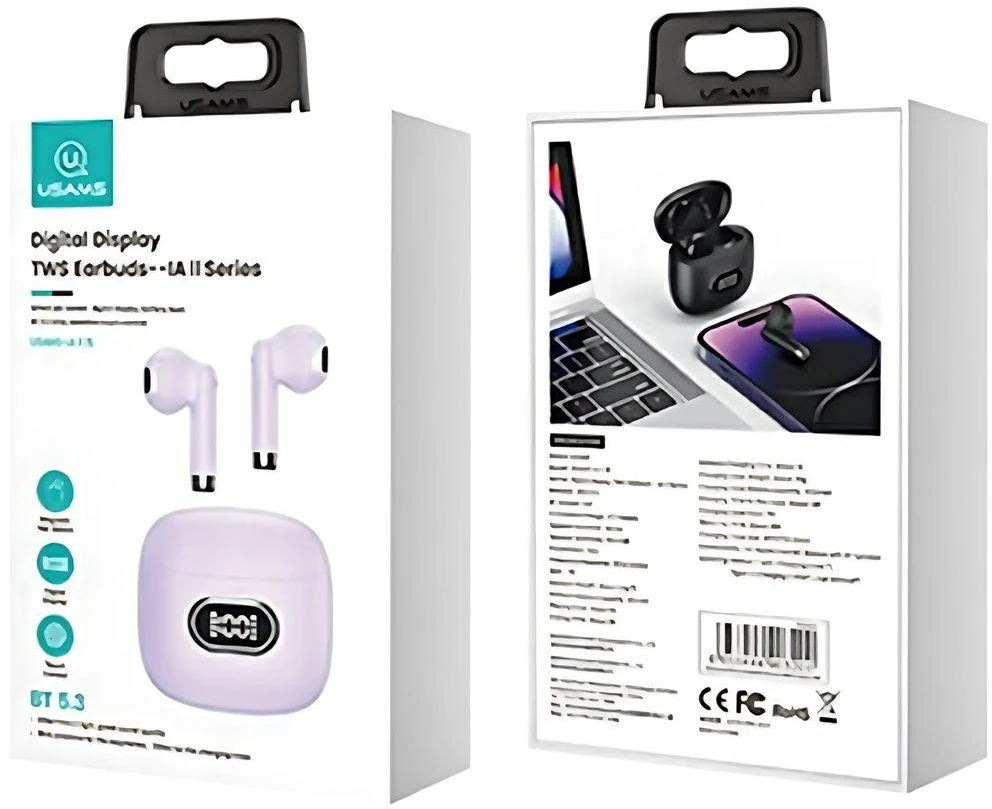 USAMS Bluetooth 5.3 TWS IA II Series belaidės ausinės violetinės spalvos BHUIAII03 (USAMS-IAII15)