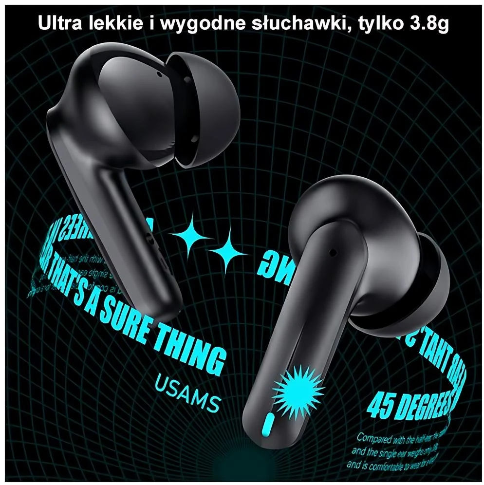 Ausinės Usams XJ13 Dual-mic ENC Gaming TWS, juodas