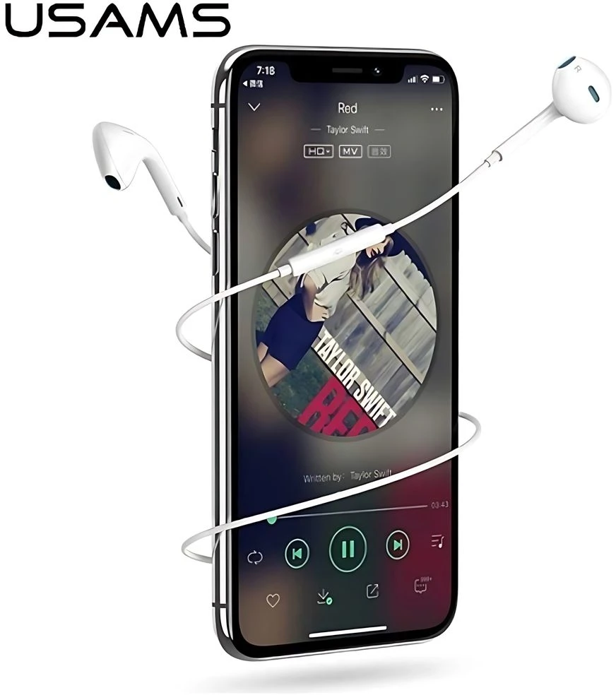 USAMS Stereo Ausinės EP-24 Lightning iPhone 7/8/X/XS/XS Max/XR baltos spalvos HSEP2401
