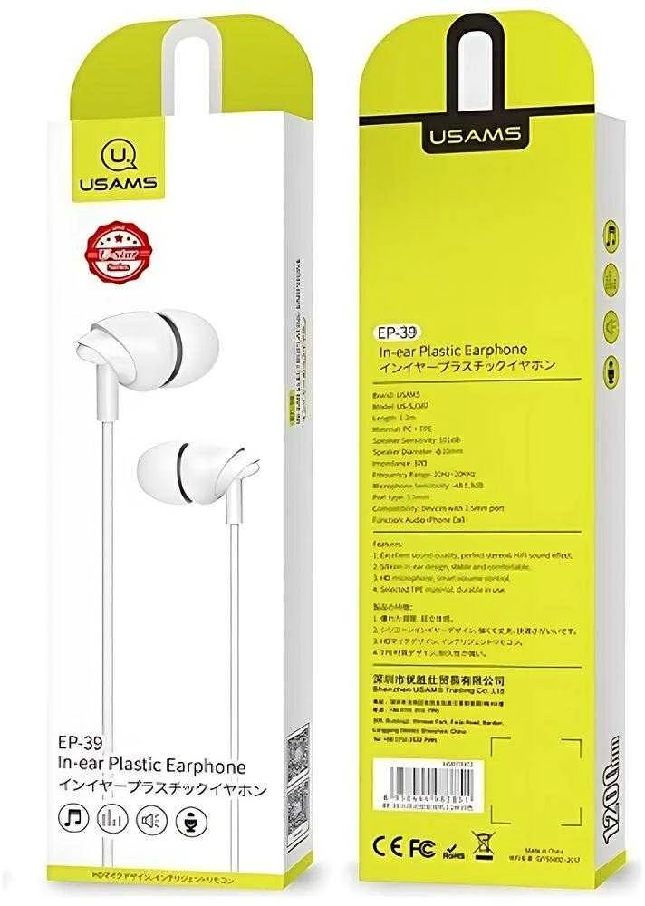 USAMS Stereo Ausinės EP-39 3.5mm baltos spalvos HSEP3902