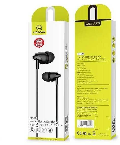 USAMS stereofoninės ausinės EP-39 3.5mm juodos spalvos HSEP3901